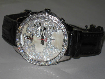 Jacob & Co. Five Time Zone Quartz Men's Watch Steel Case With Leather Strap Authentic Luxury Timepiece