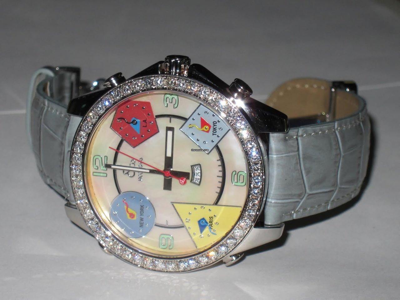 Jacob & Co. Five Time Zone Quartz Men's Watch Steel Case With Leather Strap Authentic Luxury Timepiece