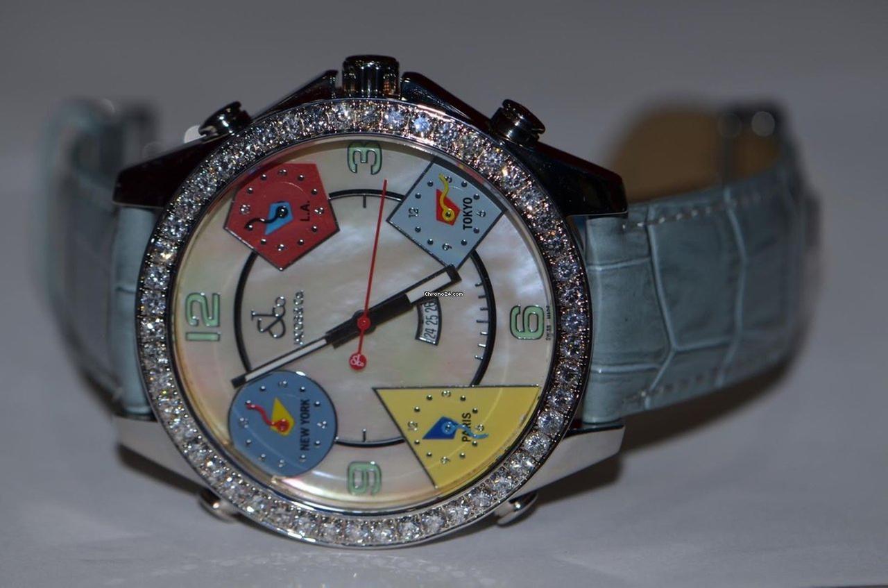 Jacob & Co. Five Time Zone Quartz Men's Watch Steel Case With Leather Strap Authentic Luxury Timepiece