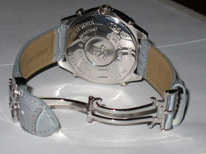 Jacob & Co. Five Time Zone Quartz Men's Watch Steel Case With Leather Strap Authentic Luxury Timepiece