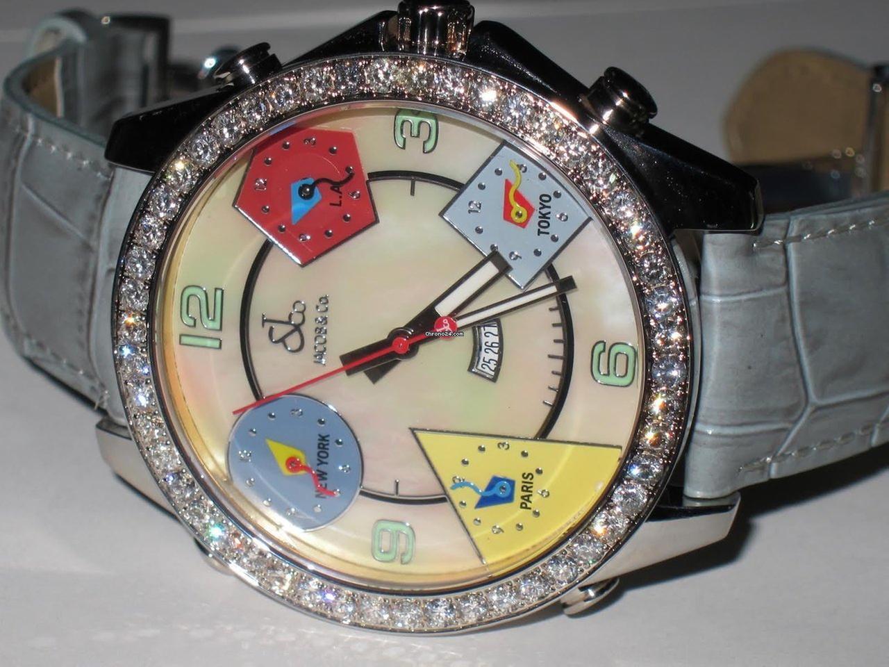 Jacob & Co. Five Time Zone Quartz Men's Watch Steel Case With Leather Strap Authentic Luxury Timepiece