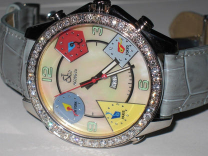 Jacob & Co. Five Time Zone Quartz Men's Watch Steel Case With Leather Strap Authentic Luxury Timepiece