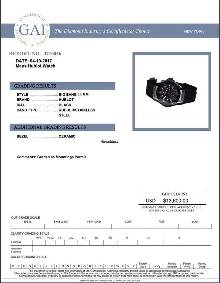 Hublot Big Bang 44 mm Automatic Men's Watch Steel Case With Rubber Strap Authentic Luxury Timepiece