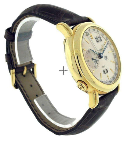 Ulysse Nardin GMT +/- Perpetual Automatic Men's Watch Yellow Gold Case With Leather Strap Authentic Luxury Timepiece