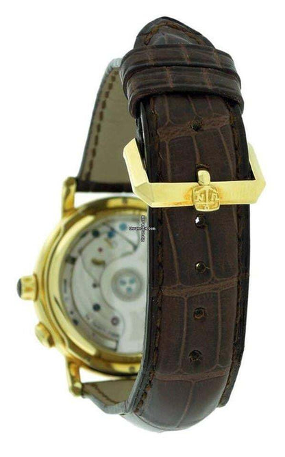 Ulysse Nardin GMT +/- Perpetual Automatic Men's Watch Yellow Gold Case With Leather Strap Authentic Luxury Timepiece