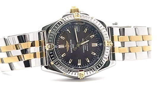 Breitling Quartz Men's Watch Steel Case With Gold/Steel Strap Authentic Luxury Timepiece