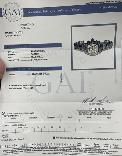 Cartier Roadster Automatic Men's Watch With Steel Case and Strap Authentic Luxury Timepiece