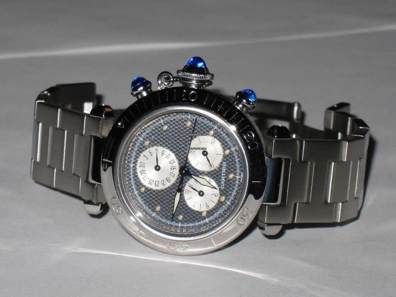 Cartier Pasha Quartz Men's Watch With Steel Case and Strap Authentic Luxury Timepiece