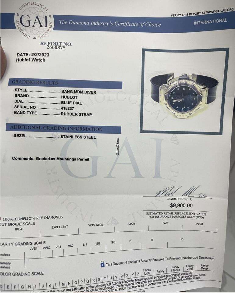 Hublot Automatic Men's Watch Steel Case With Rubber Strap Authentic Luxury Timepiece