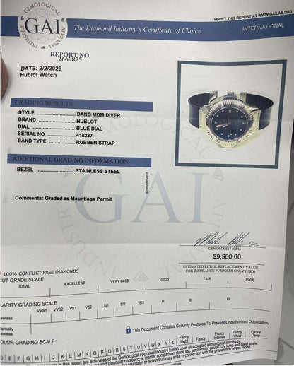 Hublot Automatic Men's Watch Steel Case With Rubber Strap Authentic Luxury Timepiece