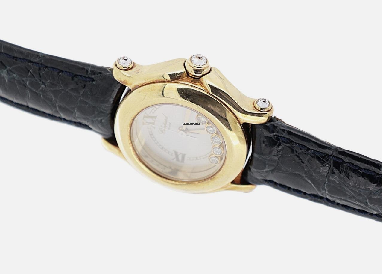 Chopard Happy Sport Quartz Women's Watch Yellow Gold Case With Leather Strap Authentic Luxury Timepiece