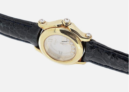 Chopard Happy Sport Quartz Women's Watch Yellow Gold Case With Leather Strap Authentic Luxury Timepiece