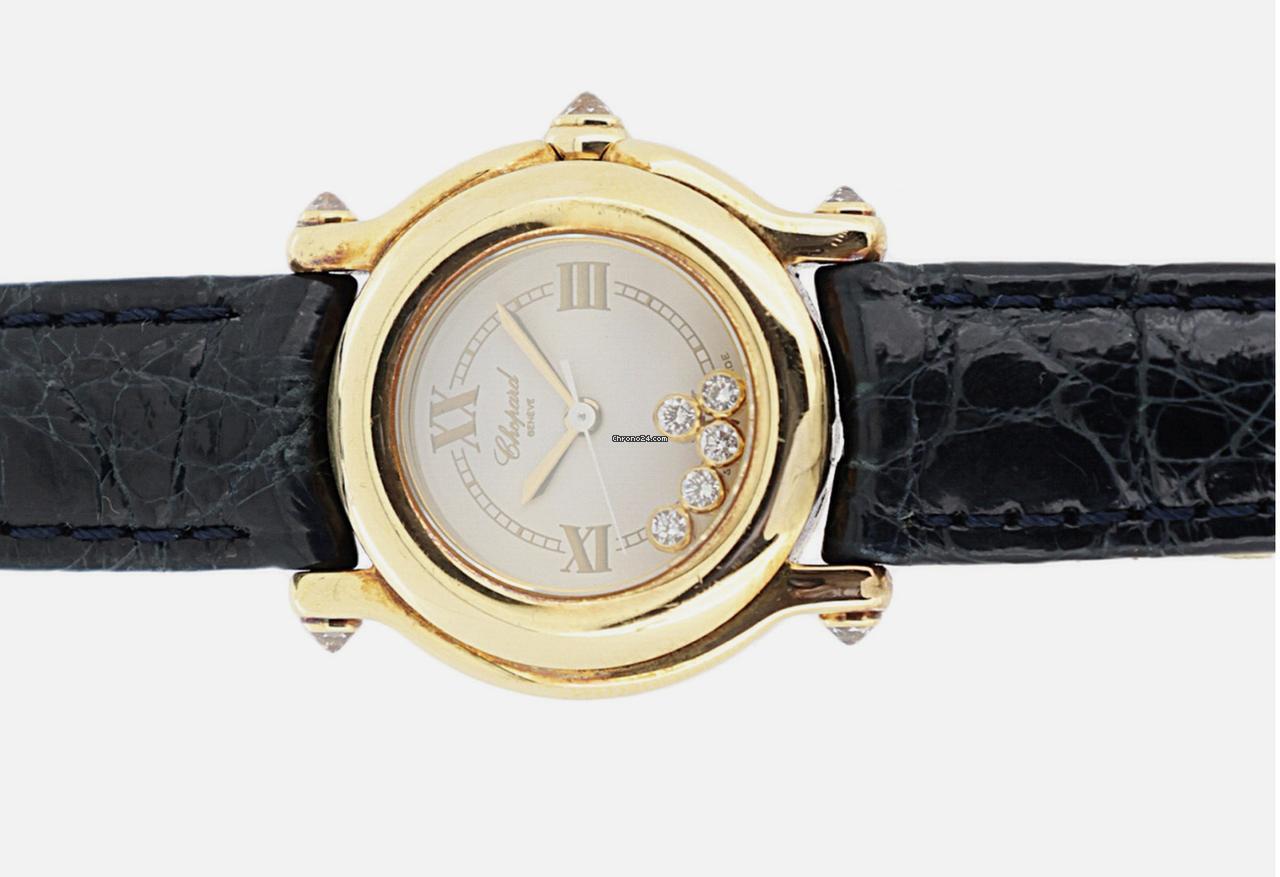 Chopard Happy Sport Quartz Women's Watch Yellow Gold Case With Leather Strap Authentic Luxury Timepiece