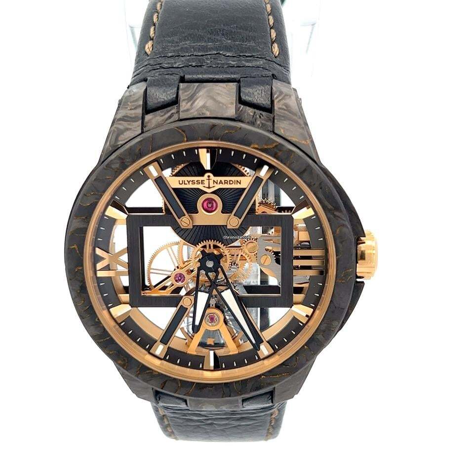 Ulysse Nardin Executive Automatic Men's Watch Carbon Case With Leather Strap Authentic Luxury Timepiece
