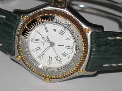 Ebel Discovery Quartz Women's Watch Gold/Steel Case With Leather Strap Authentic Luxury Timepiece