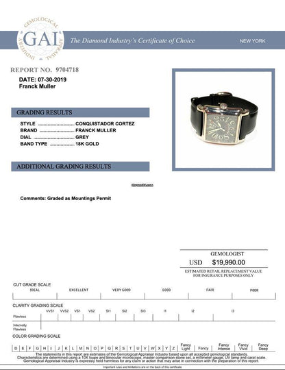 Franck Muller Conquistador Cortez Automatic Men's Watch White Gold Case With Rubber Strap Authentic Luxury Timepiece