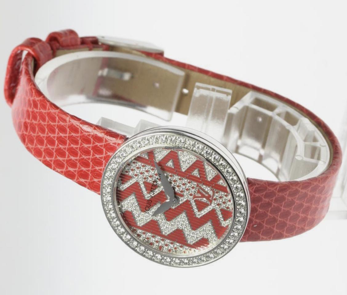 Louis Vuitton Quartz Women's Watch White Gold Case With Leather Strap Authentic Luxury Timepiece