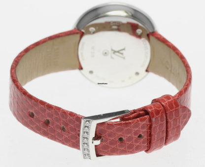 Louis Vuitton Quartz Women's Watch White Gold Case With Leather Strap Authentic Luxury Timepiece