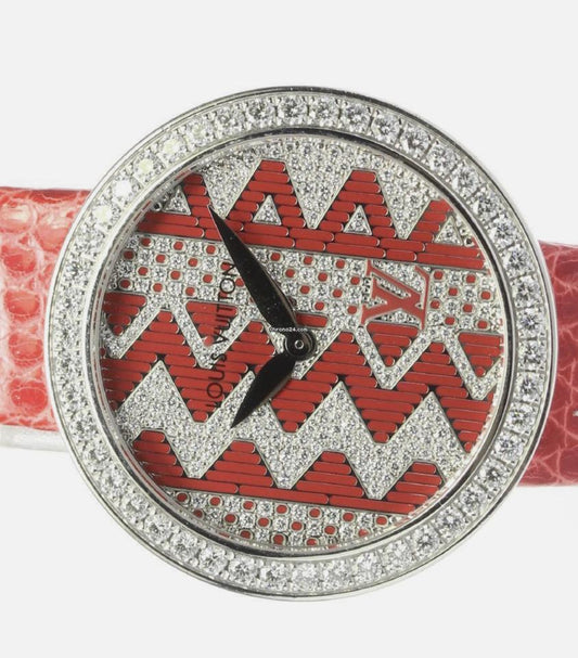 Louis Vuitton Quartz Women's Watch White Gold Case With Leather Strap Authentic Luxury Timepiece