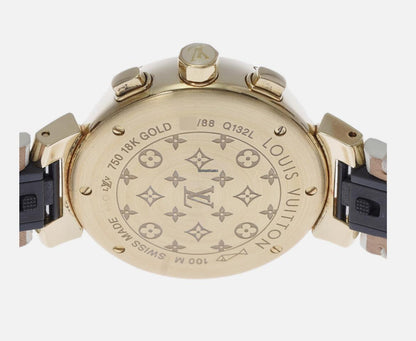 Louis Vuitton Quartz Women's Watch Yellow Gold Case With Leather Strap Authentic Luxury Timepiece