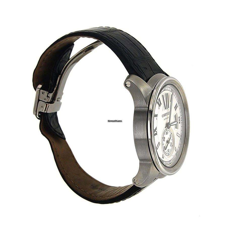 Cartier Calibre de Cartier Automatic Men's Watch Steel Case With Leather Strap Authentic Luxury Timepiece