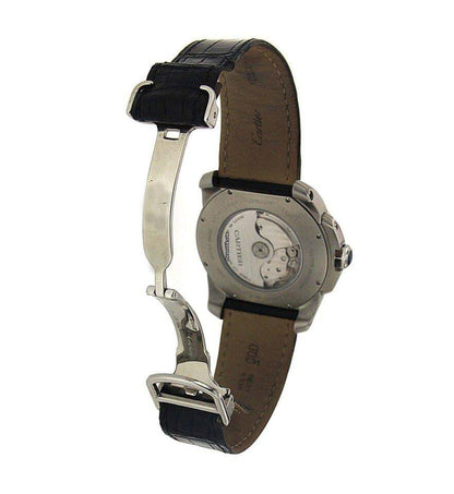 Cartier Calibre de Cartier Automatic Men's Watch Steel Case With Leather Strap Authentic Luxury Timepiece