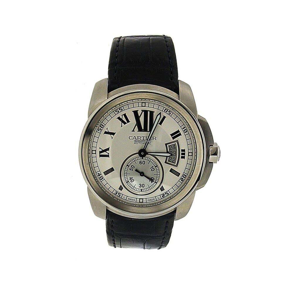 Cartier Calibre de Cartier Automatic Men's Watch Steel Case With Leather Strap Authentic Luxury Timepiece
