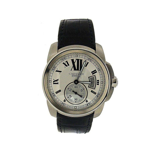 Cartier Calibre de Cartier Automatic Men's Watch Steel Case With Leather Strap Authentic Luxury Timepiece