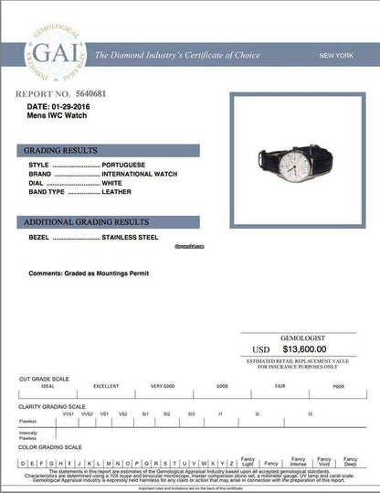 IWC Portuguese Automatic Automatic Men's Watch Steel Case With Leather Strap Authentic Luxury Timepiece