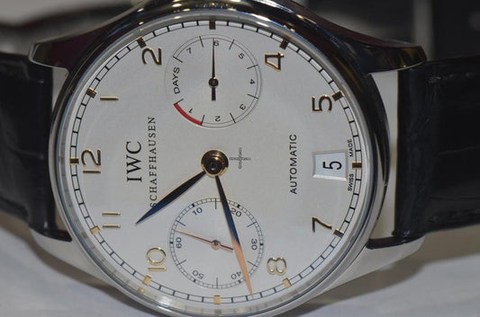 IWC Portuguese Automatic Automatic Men's Watch Steel Case With Leather Strap Authentic Luxury Timepiece