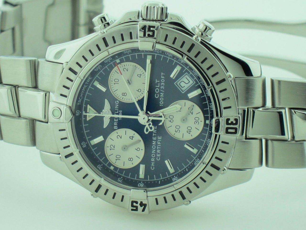 Breitling Colt Chronograph Quartz Men's Watch With Steel Case and Strap Authentic Luxury Timepiece