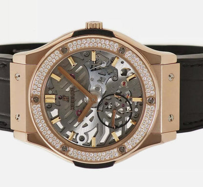 Hublot Classic Fusion Ultra-Thin Manual winding Men's Watch Rose Gold Case With Leather Strap Authentic Luxury Timepiece
