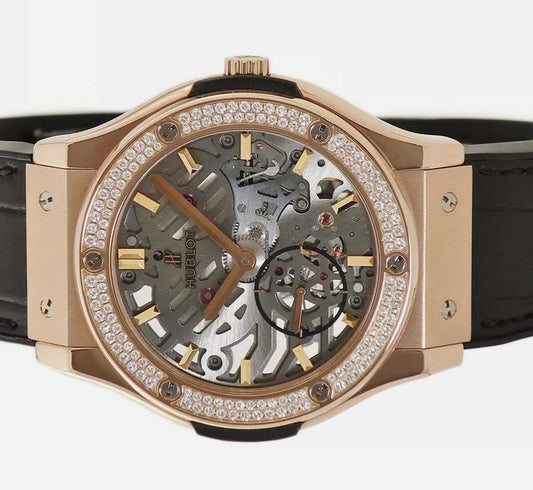 Hublot Classic Fusion Ultra-Thin Manual winding Men's Watch Rose Gold Case With Leather Strap Authentic Luxury Timepiece