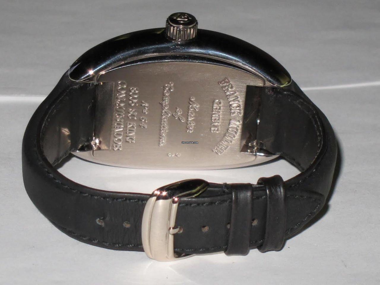 Franck Muller Conquistador Automatic Men's Watch White Gold Case With Leather Strap Authentic Luxury Timepiece