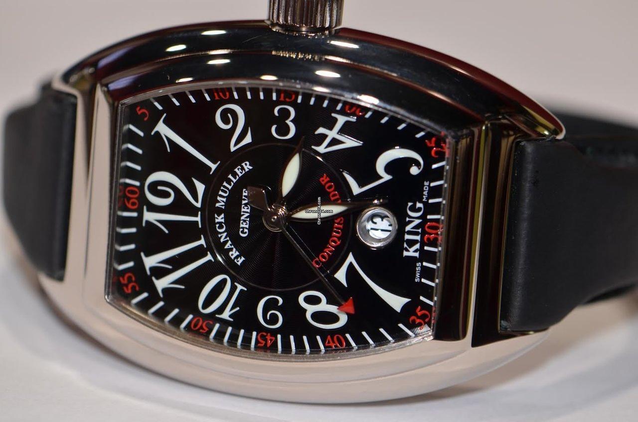 Franck Muller Conquistador Automatic Men's Watch White Gold Case With Leather Strap Authentic Luxury Timepiece