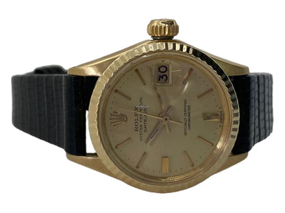 Rolex Lady-Datejust Automatic Women's Watch Yellow Gold Case With Leather Strap Authentic Luxury Timepiece
