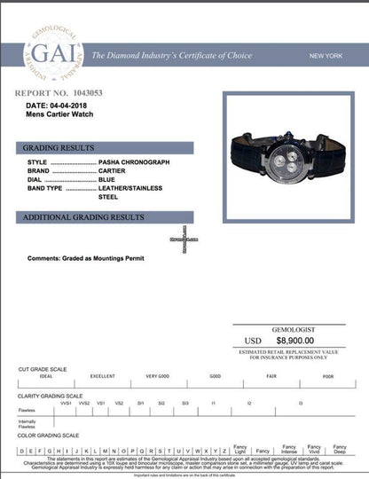 Cartier Pasha Quartz Men's Watch Steel Case With Leather Strap Authentic Luxury Timepiece