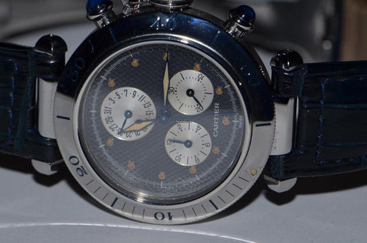 Cartier Pasha Quartz Men's Watch Steel Case With Leather Strap Authentic Luxury Timepiece