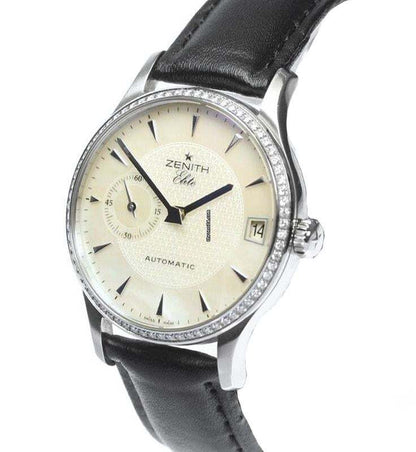 Zenith Elite Automatic Women's Watch Steel Case With Leather Strap Authentic Luxury Timepiece