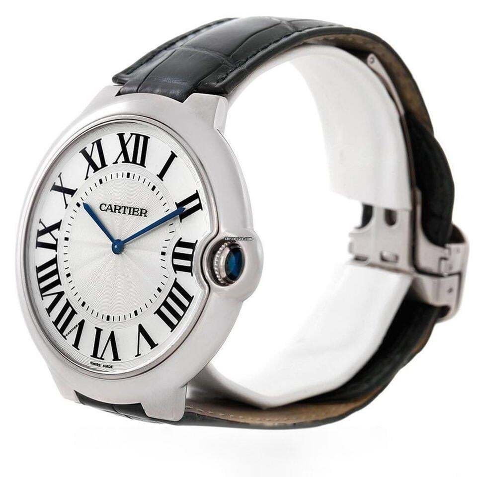 Cartier Ballon Bleu 44mm Automatic Men's Watch White Gold Case With Leather Strap Authentic Luxury Timepiece