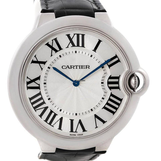 Cartier Ballon Bleu 44mm Automatic Men's Watch White Gold Case With Leather Strap Authentic Luxury Timepiece