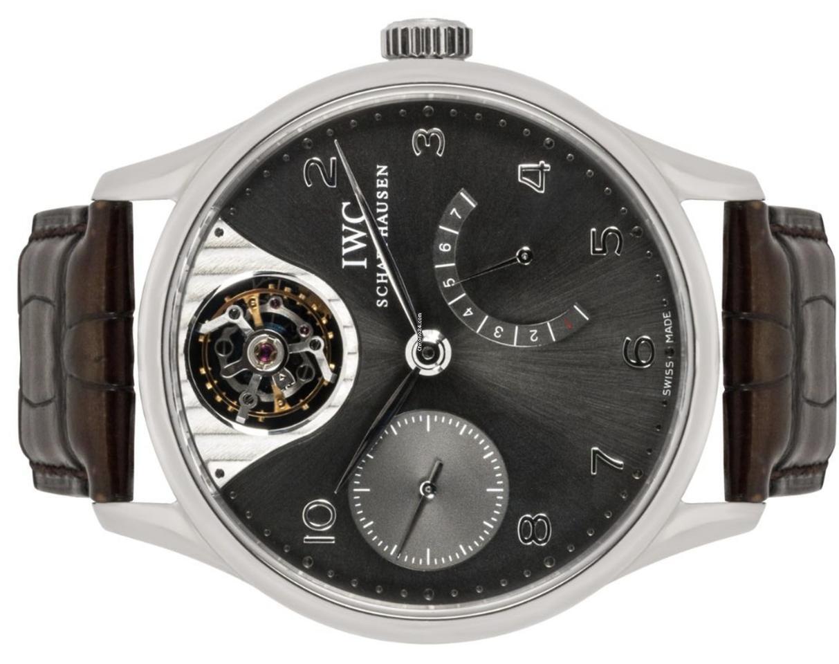 IWC Portuguese Tourbillon Automatic Men's Watch White Gold Case With Leather Strap Authentic Luxury Timepiece