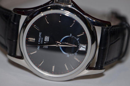 Patek Philippe Annual Calendar Automatic Men's Watch Platinum Case With Leather Strap Authentic Luxury Timepiece