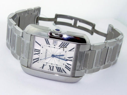 Cartier Tank Anglaise Automatic Men's Watch With Steel Case and Strap Authentic Luxury Timepiece