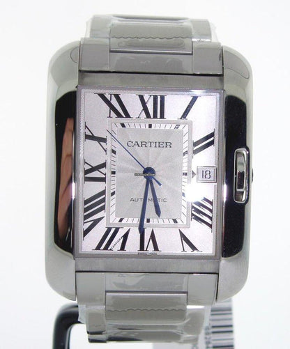 Cartier Tank Anglaise Automatic Men's Watch With Steel Case and Strap Authentic Luxury Timepiece
