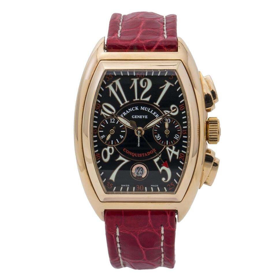 Franck Muller Conquistador Automatic Men's Watch Rose Gold Case With Leather Strap Authentic Luxury Timepiece
