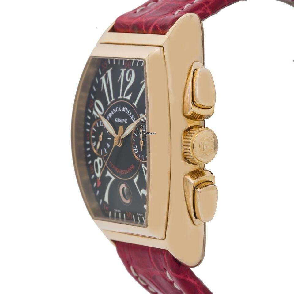 Franck Muller Conquistador Automatic Men's Watch Rose Gold Case With Leather Strap Authentic Luxury Timepiece