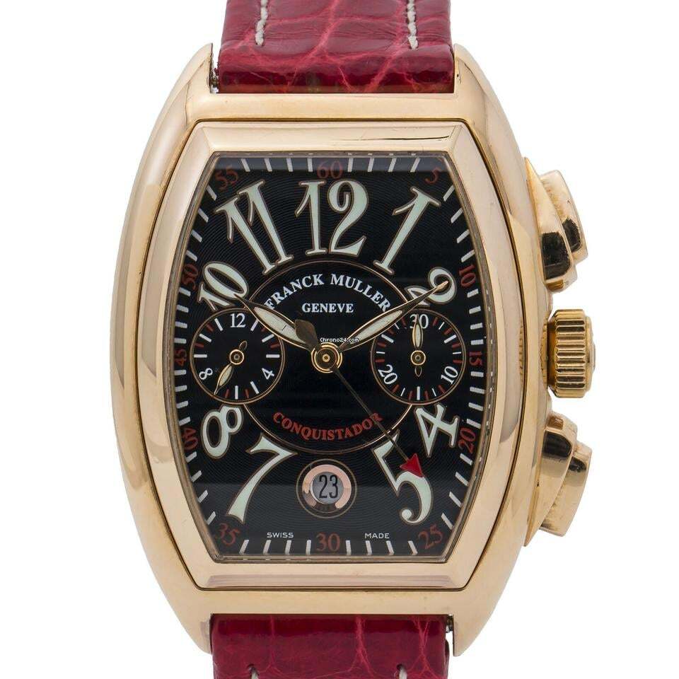 Franck Muller Conquistador Automatic Men's Watch Rose Gold Case With Leather Strap Authentic Luxury Timepiece