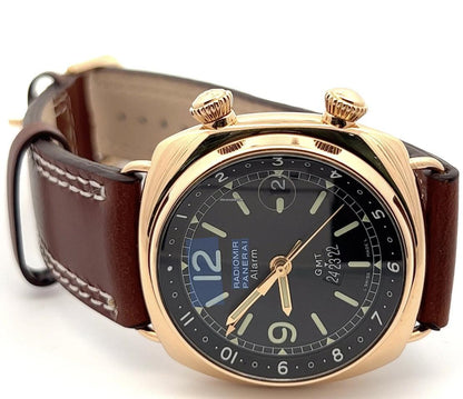 Panerai Radiomir GMT Automatic Men's Watch Rose Gold Case With Leather Strap Authentic Luxury Timepiece
