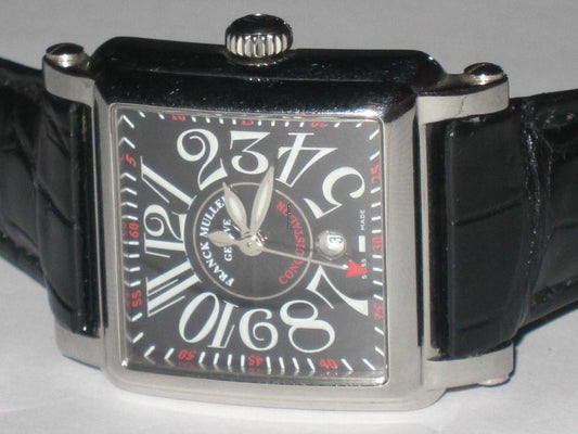 Franck Muller Conquistador Cortez Automatic Women's Watch Steel Case With Leather Strap Authentic Luxury Timepiece